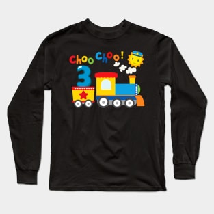 I'm 3 Birthday Boy 3rd Bday Train Car Fire Truck Long Sleeve T-Shirt